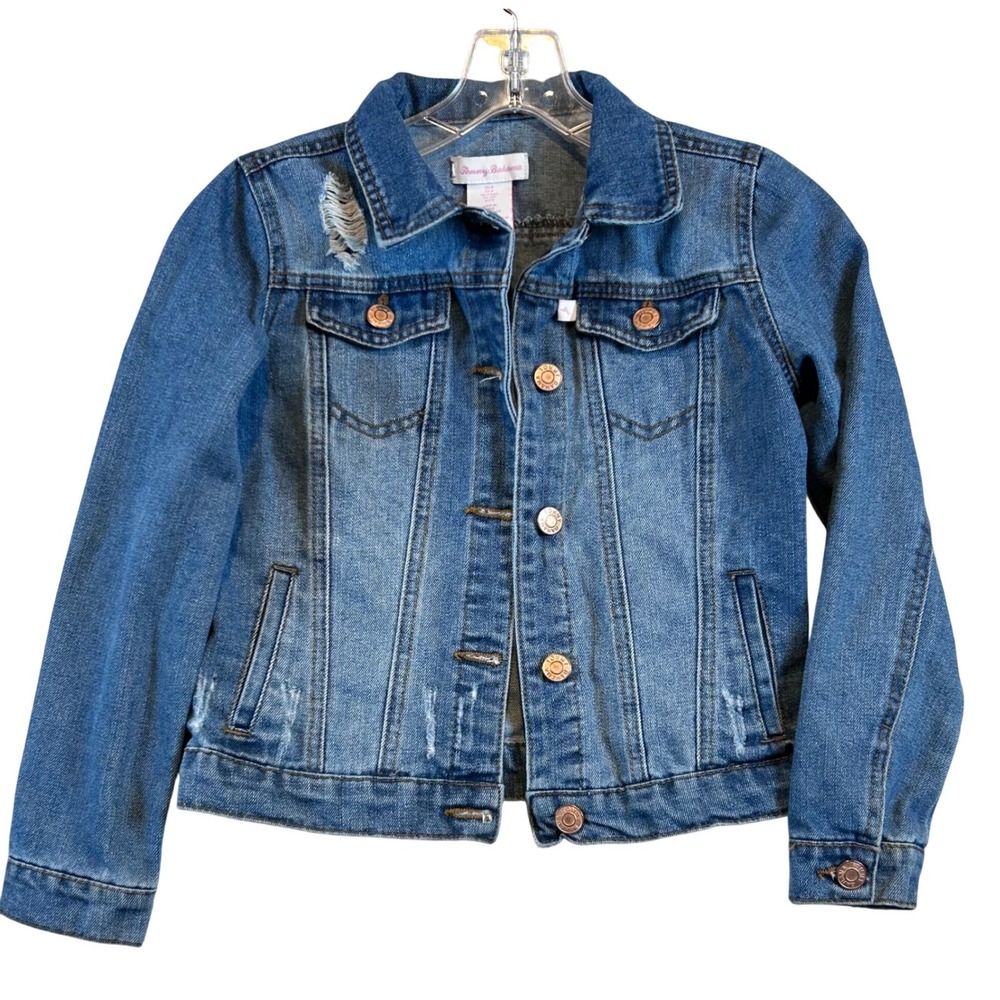 Tommy Bahama Kids Blue Distressed Denim Trucker Jacket Girls Size 8 Medium‎ Wash